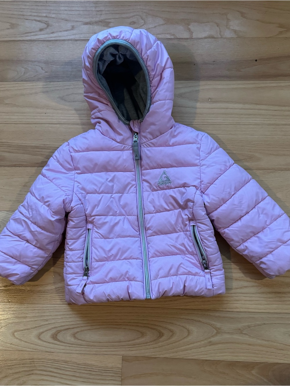 Gerry Girls 2T Pink Hooded Puffer Jacket Gray Lined Winter Coat